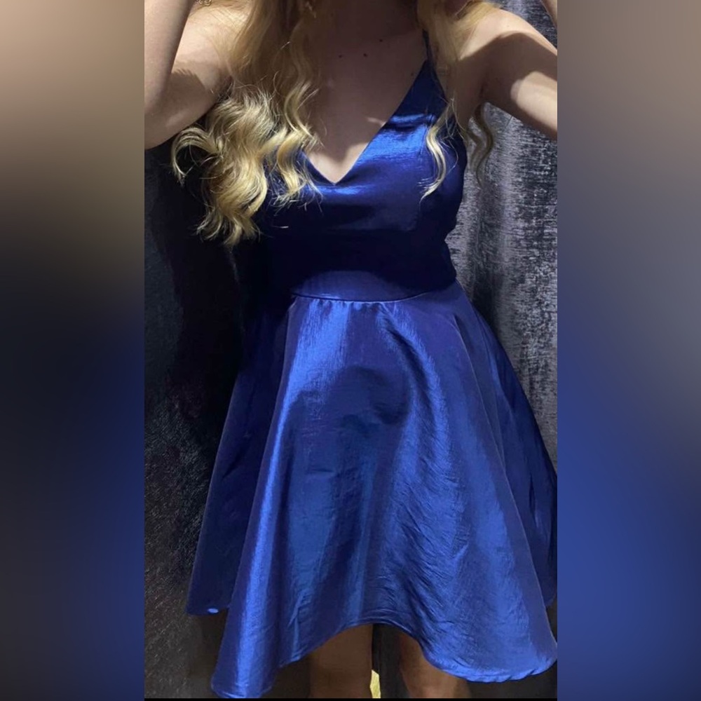 Brand New Metallic Blue Homecoming Dress